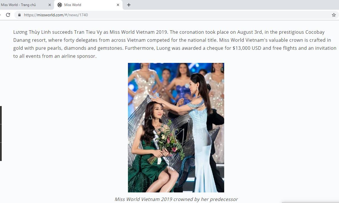 Tổ chức Miss World nói gì về Hoa hậu Lương Thùy Linh?